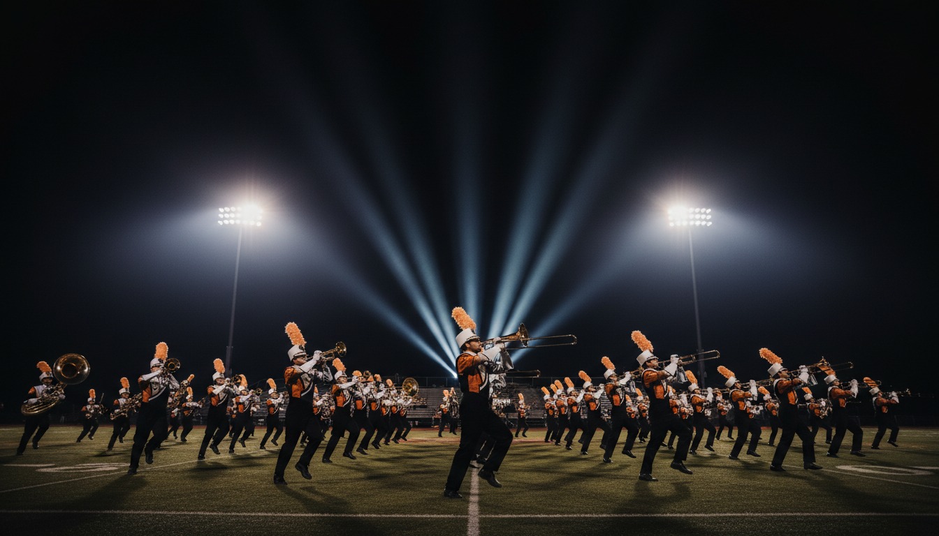 Tiger Regiment performing under stadium lights