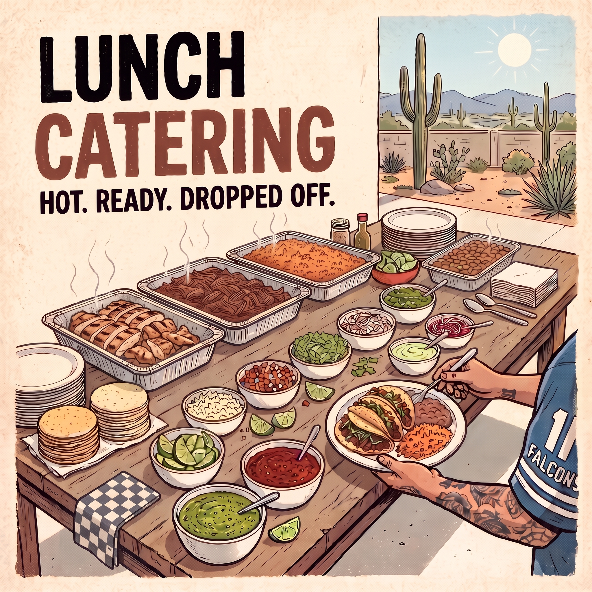 Cow Punk lunch catering poster — a hot taco bar dropped off and ready to serve