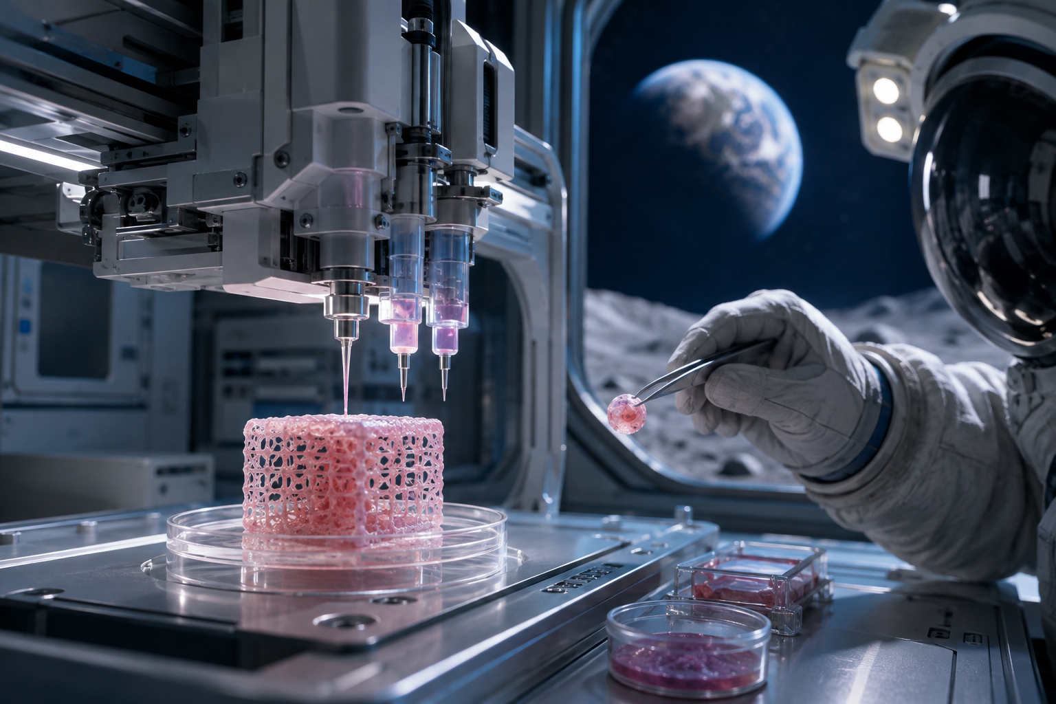 Visual representation of Printing Life-Support: On-Demand 3D Bioprinting of Personalized Medicines and Biomaterials for Autonomous Astronaut Healthcare  research project