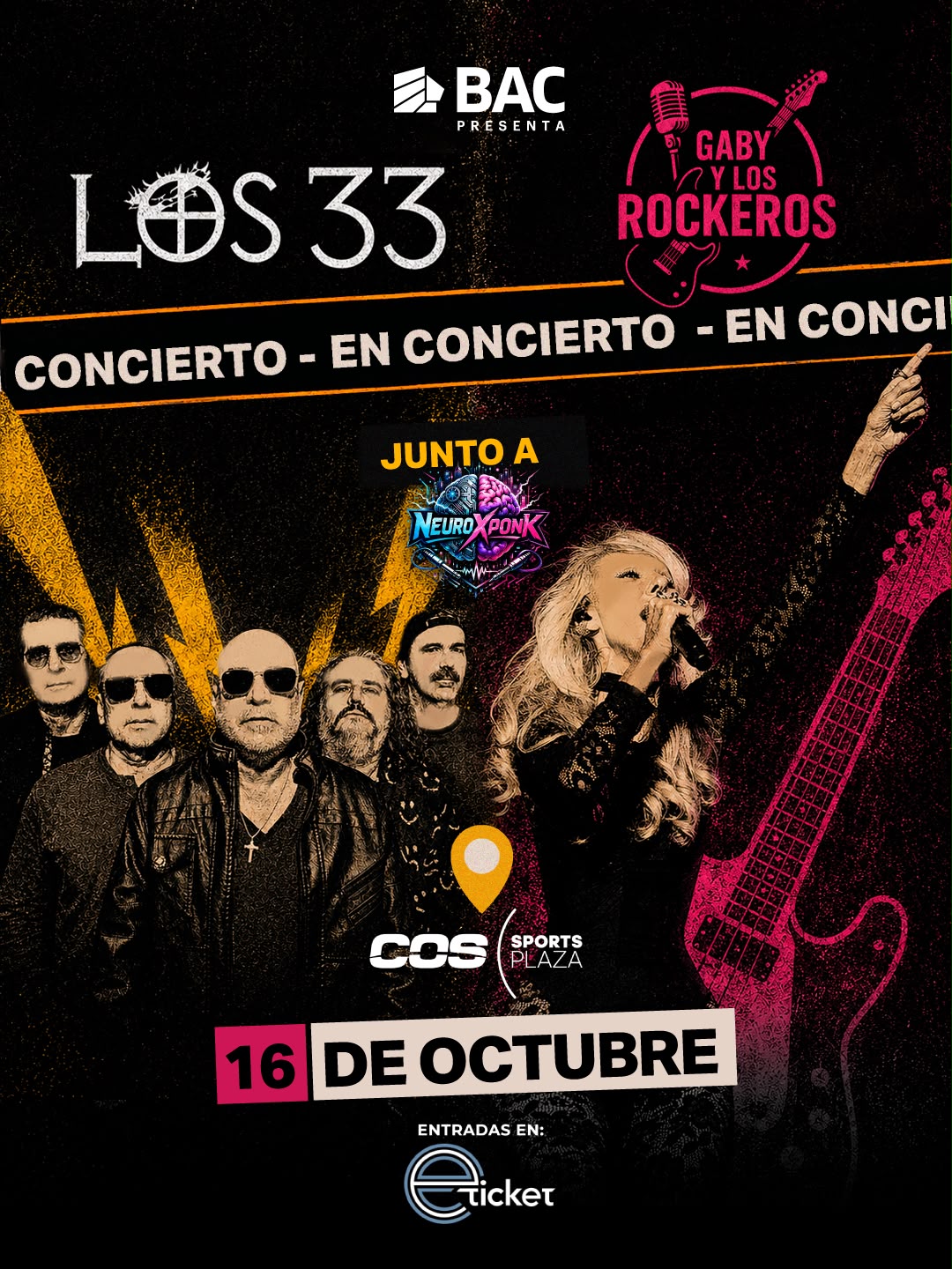 Concierto Los 33 y Gaby y los Rockeros - 16 de Octubre en COS Sports Plaza