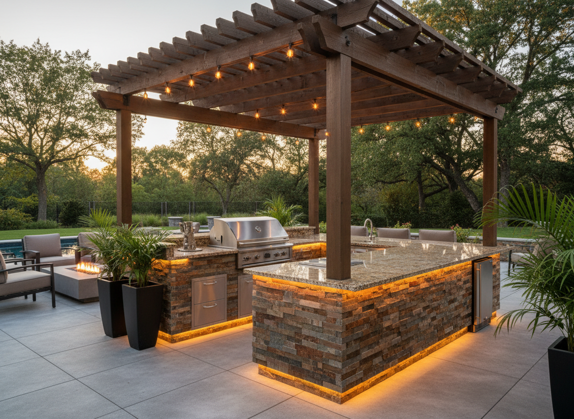 Outdoor kitchen with premium granite countertops