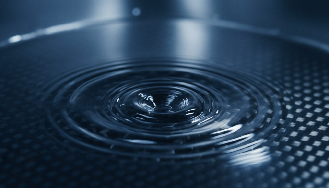 Water droplet creating concentric circles on dark surface