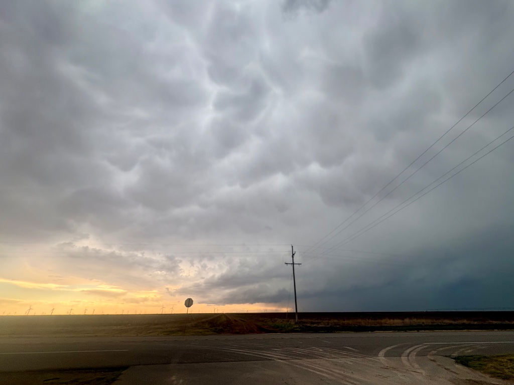 Mammatus clouds at sunset over the plains