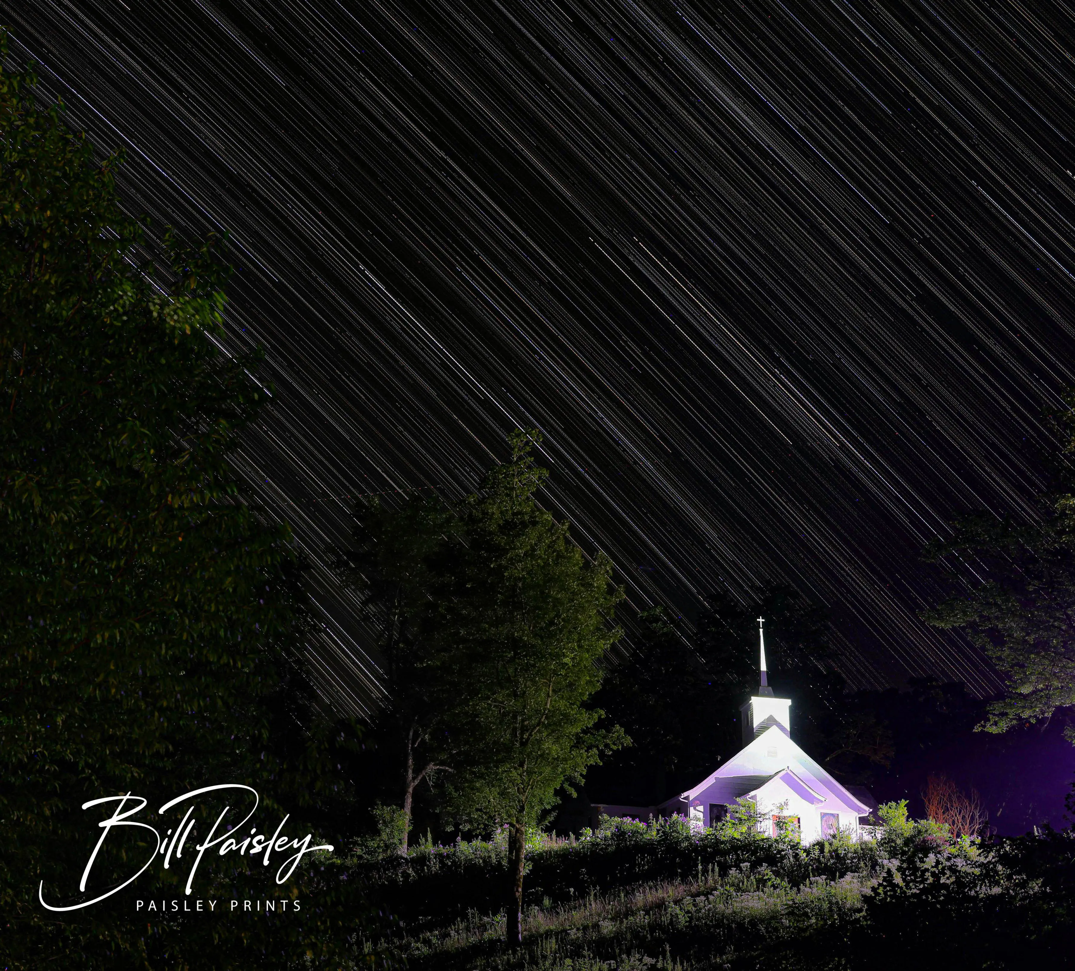 Long-exposure star trails over Glenville Wesleyan