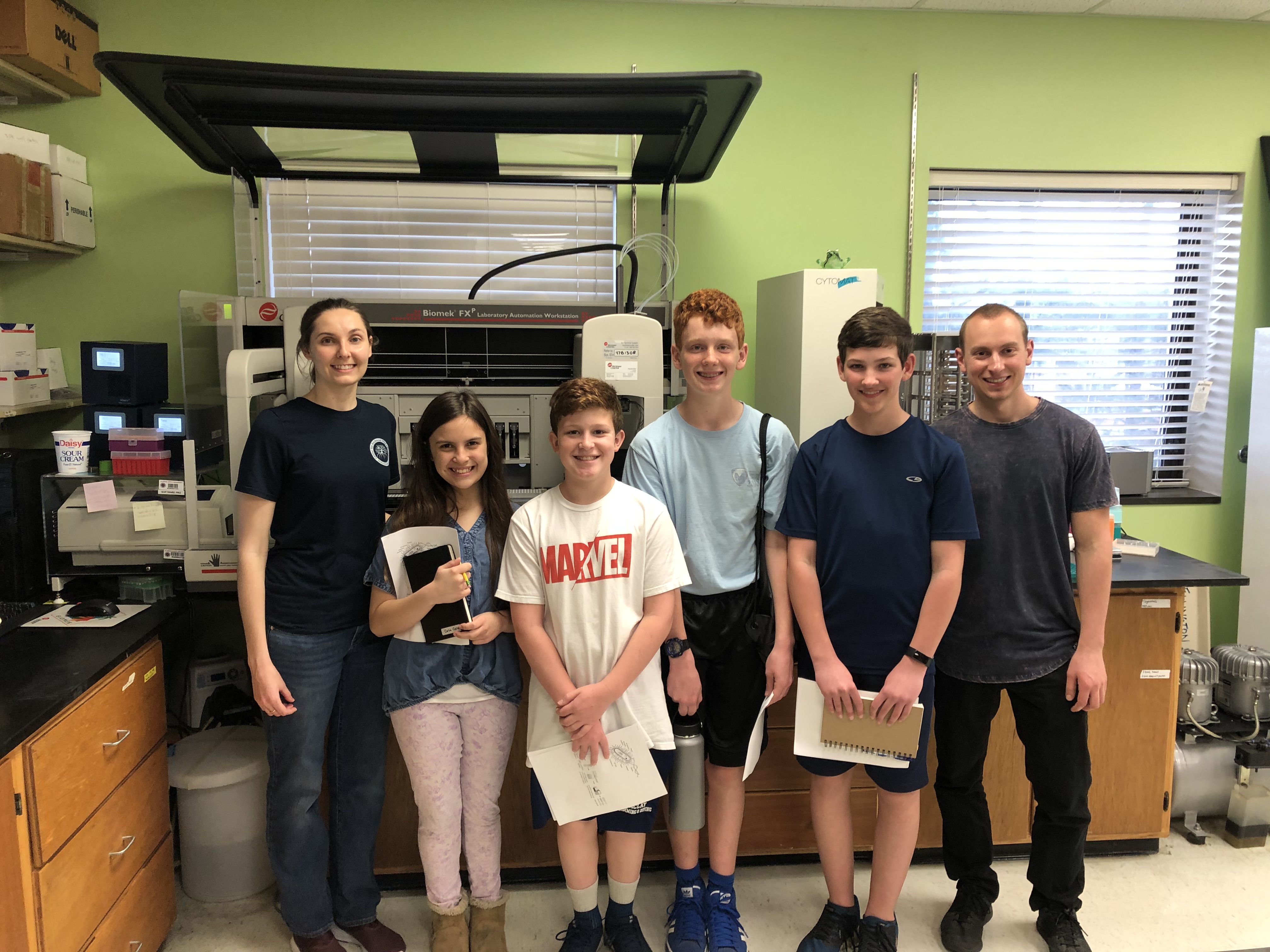 Lab day: Group photo at the Biomek workstation