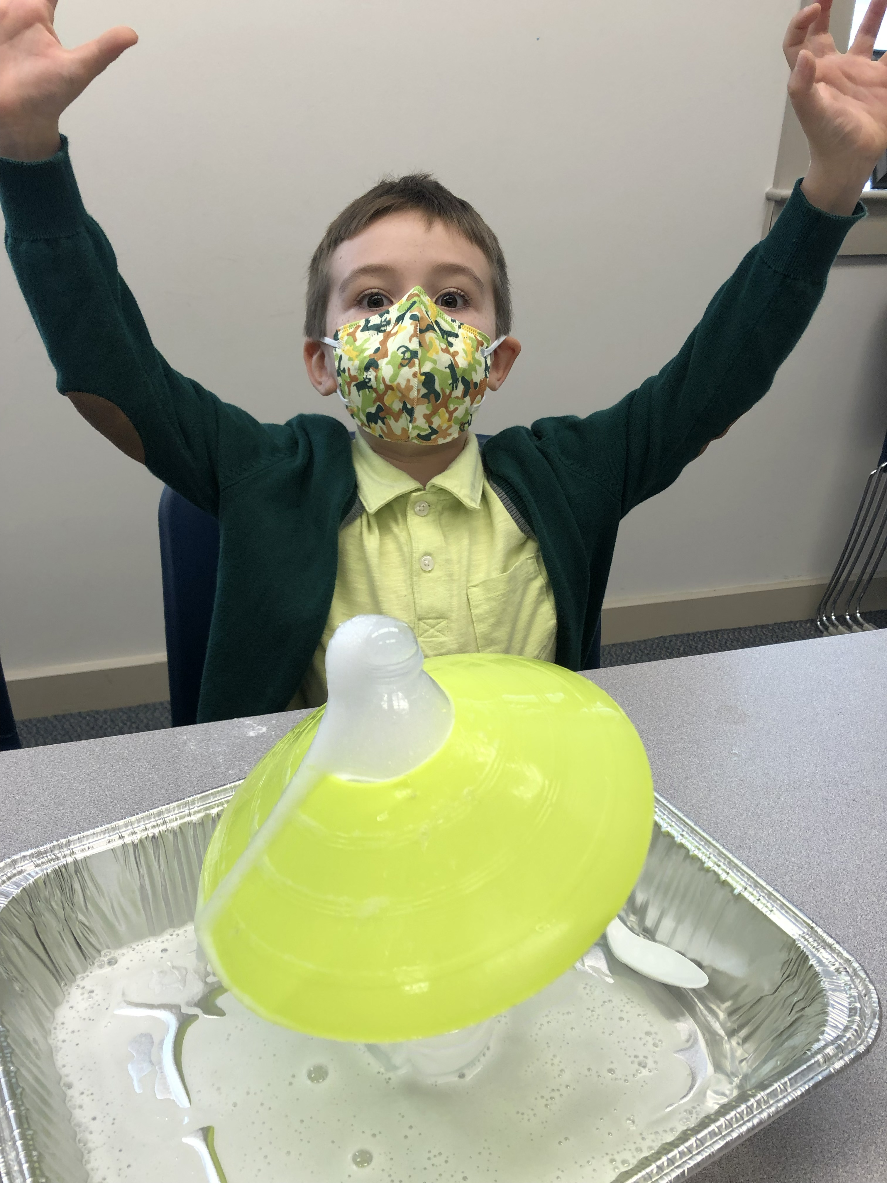 Outreach: Excited scientist watches the eruption
