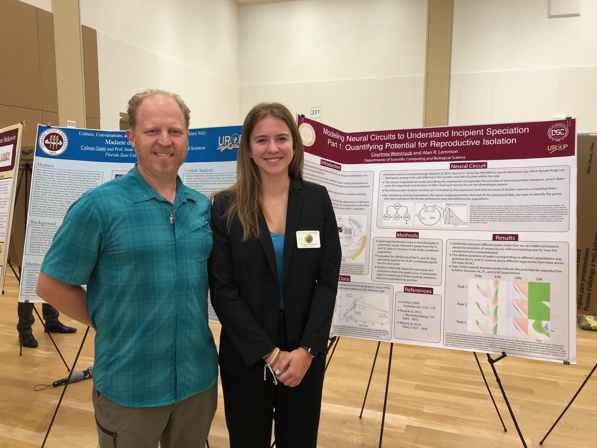 Courtney Weintraub and Alan Lemmon at the Undergraduate Research Symposium, April 2024