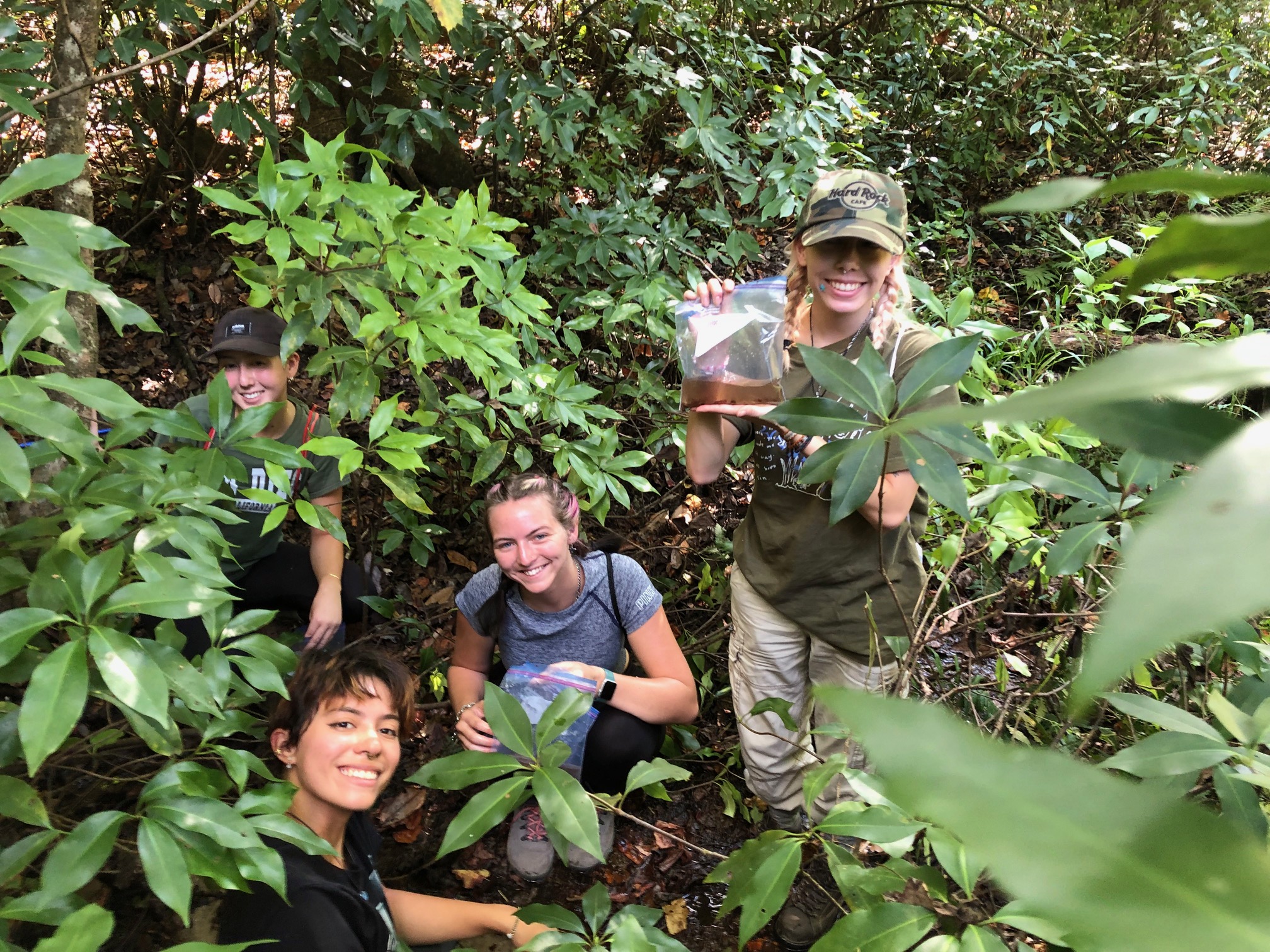 Field research team with samples