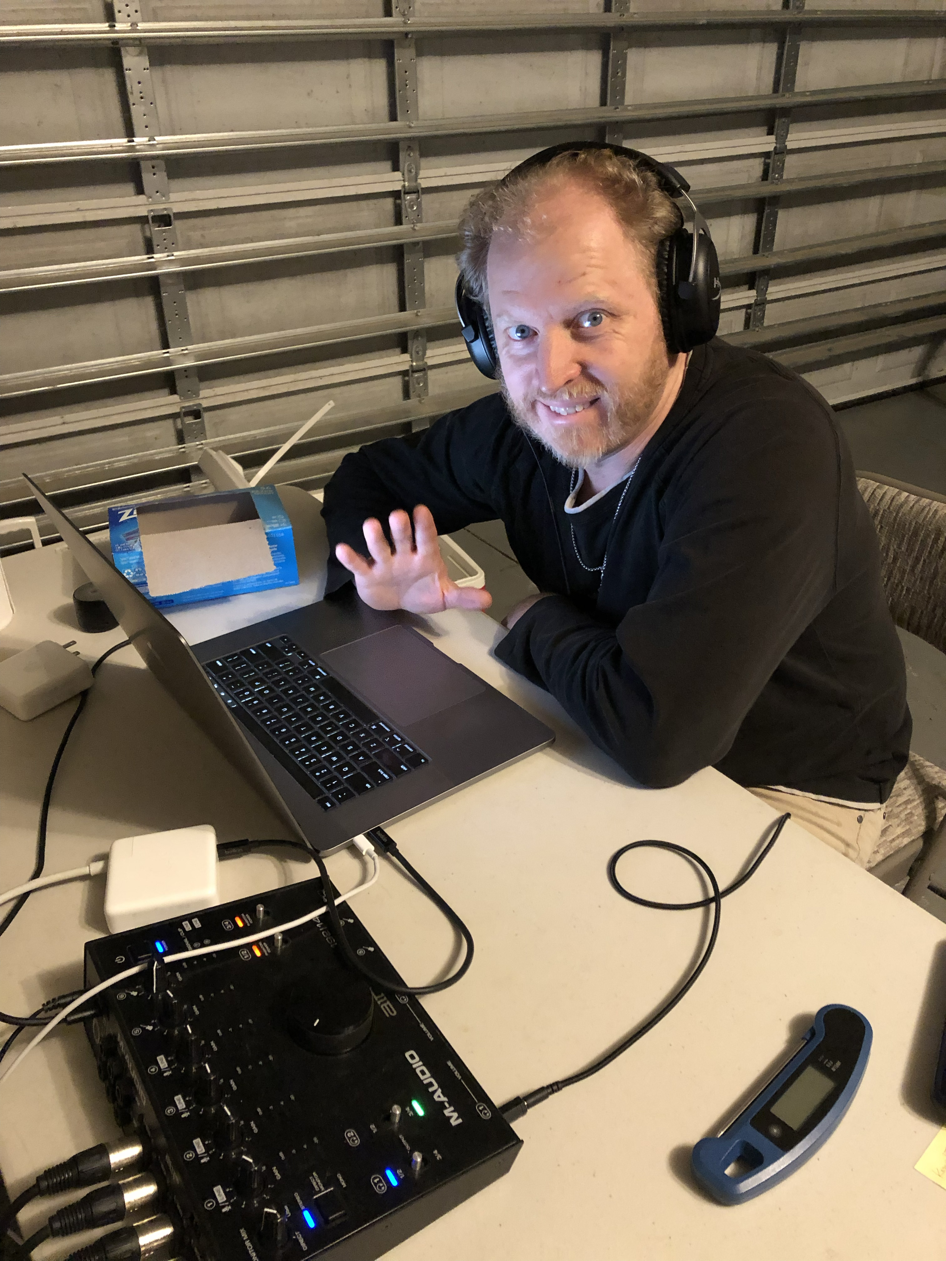 Recording boxes session — Alan at the audio interface, 2023