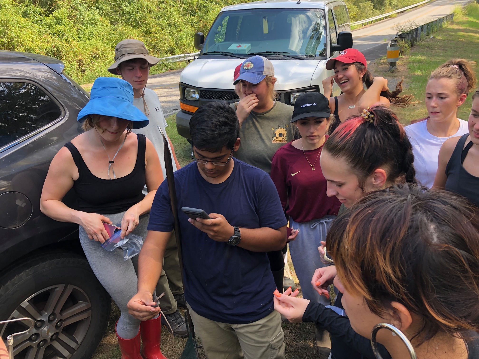 Field course group at the roadside