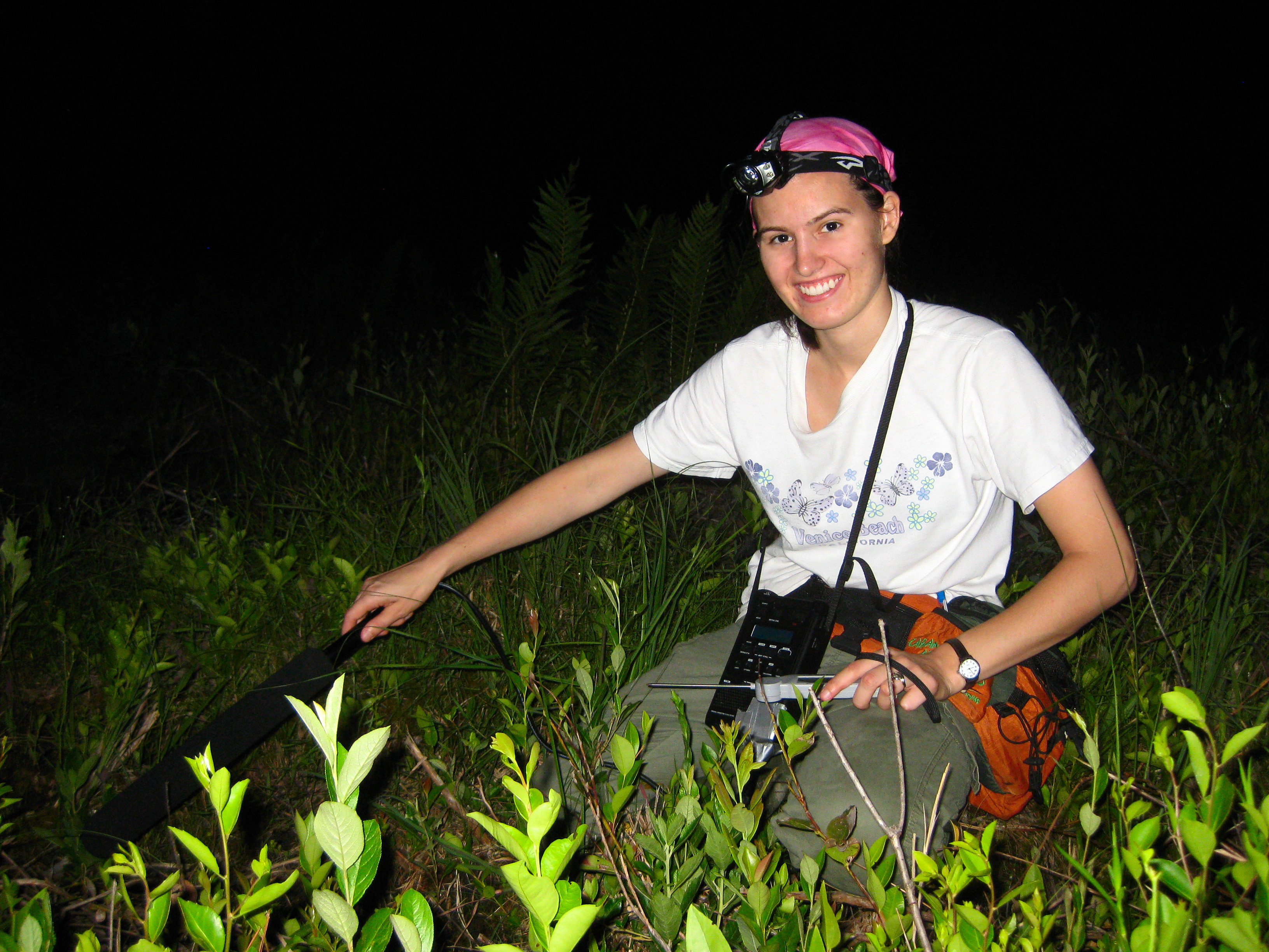 Alexa Warwick, recording frog calls at night