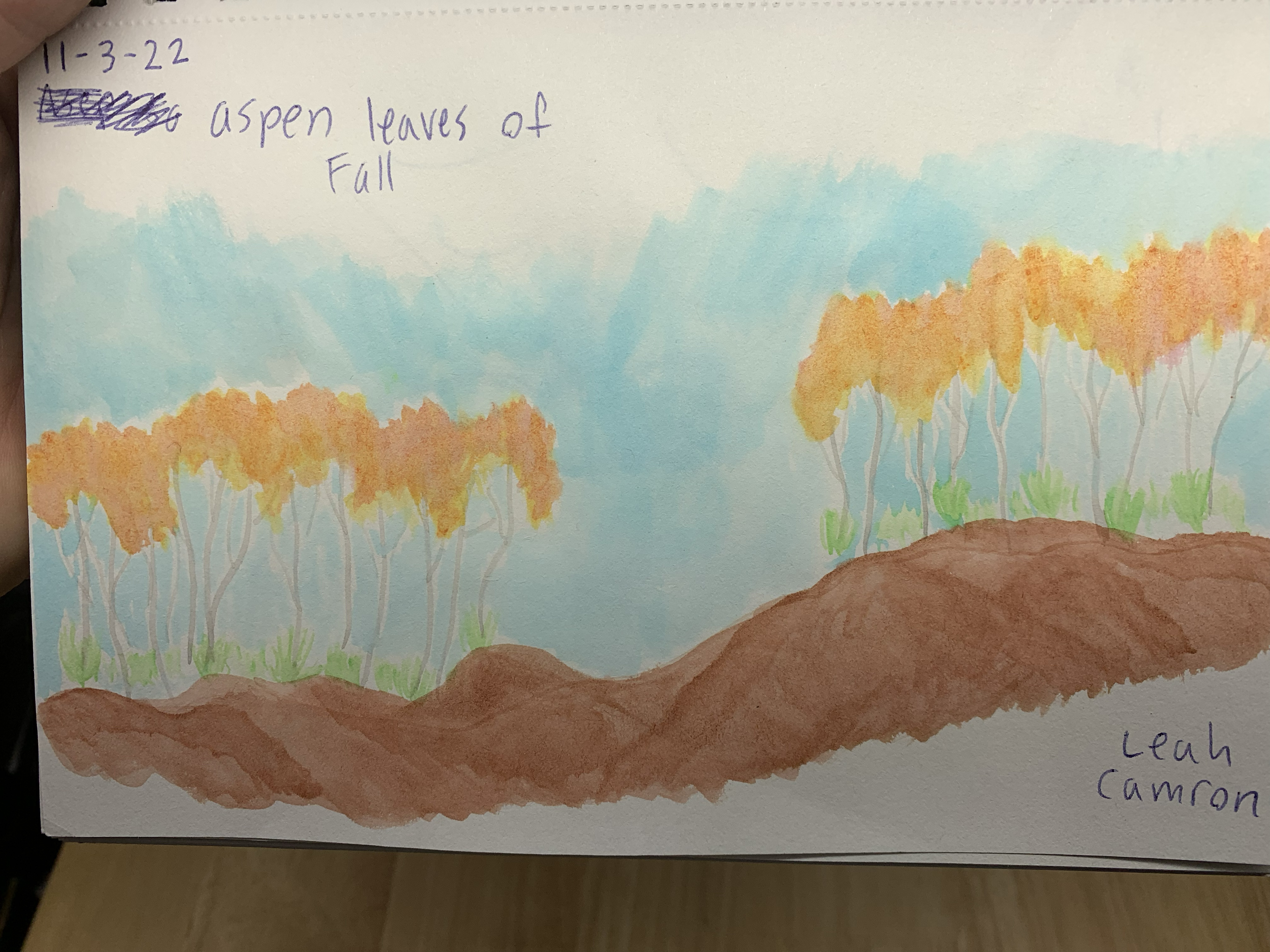 Nature notebook — aspen leaves of fall: watercolor tree landscape