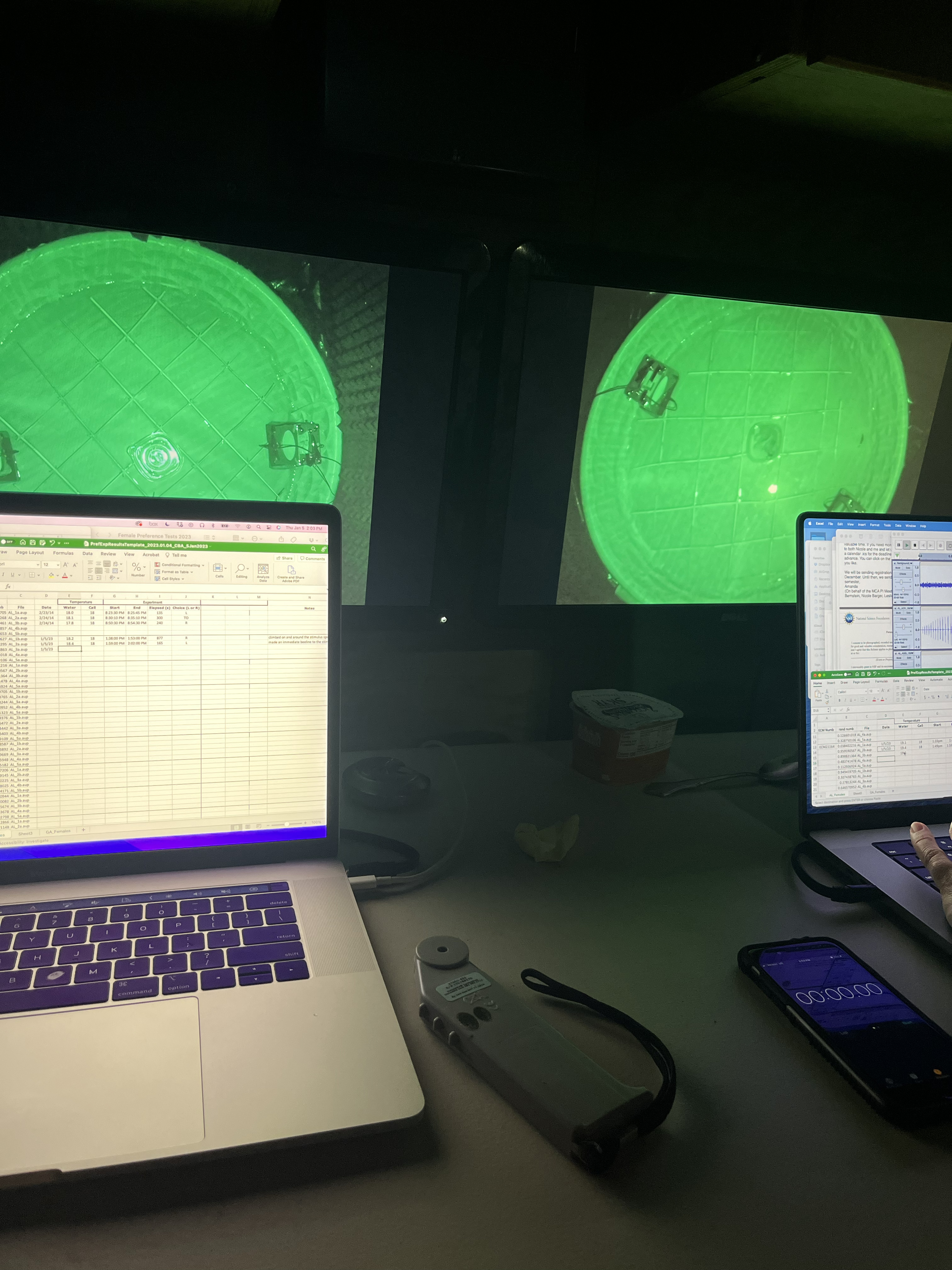 Preference experiment data entry on laptops with arena monitors