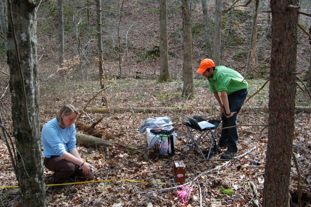 Researchers recording data in the field