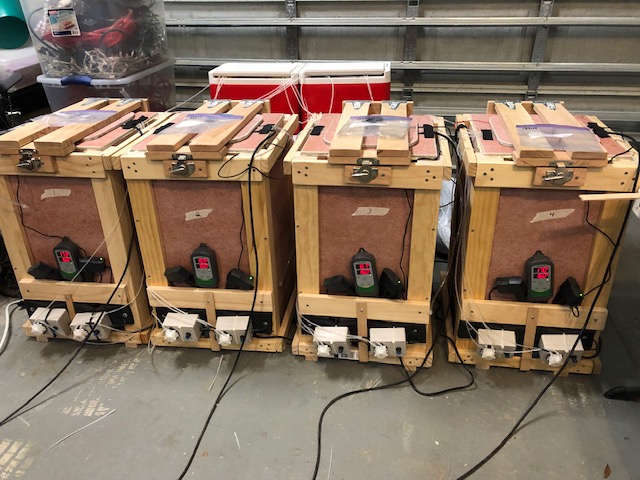 Four recording boxes with temperature controllers and coolers