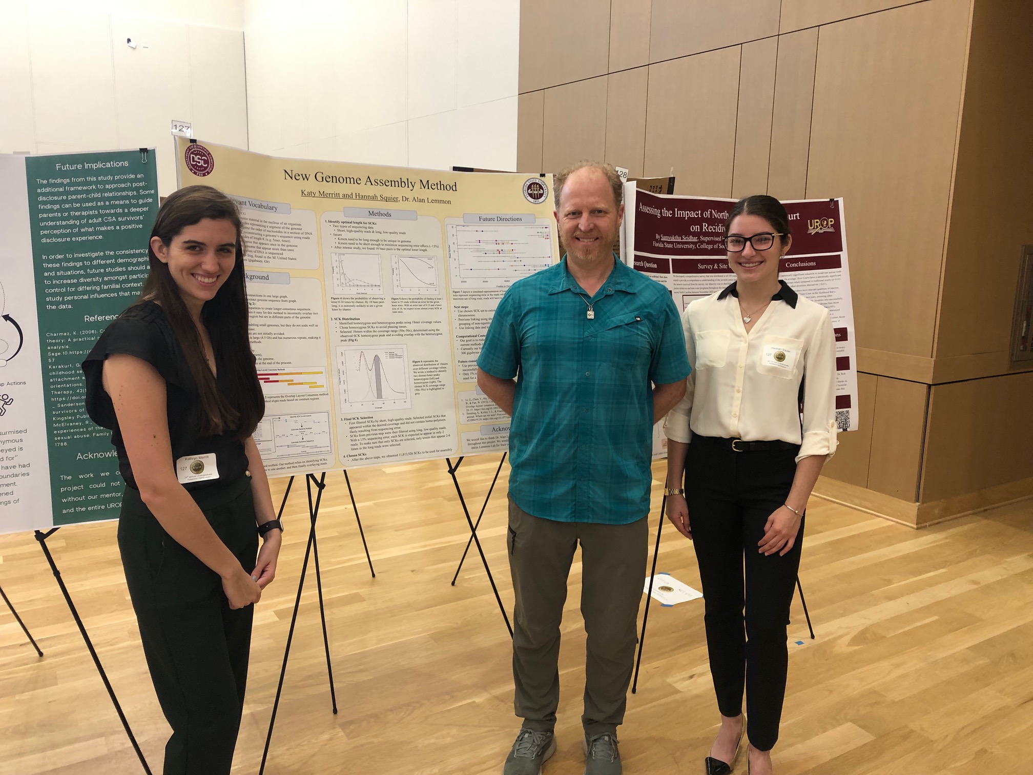 Hannah Squier, Katy Merritt, and Alan Lemmon at the Undergraduate Research Symposium, April 2024