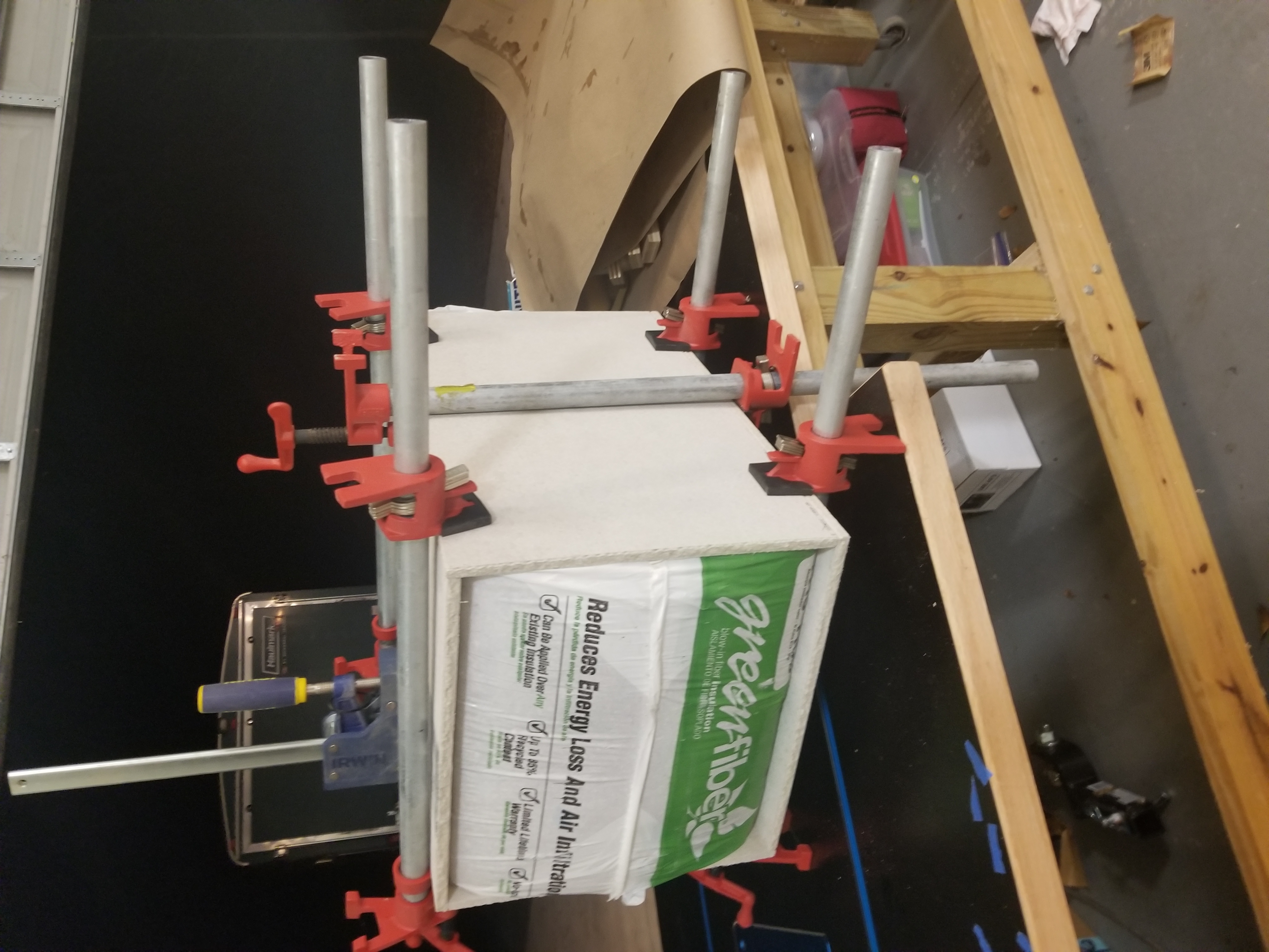Frog box under construction — clamping the insulated chamber