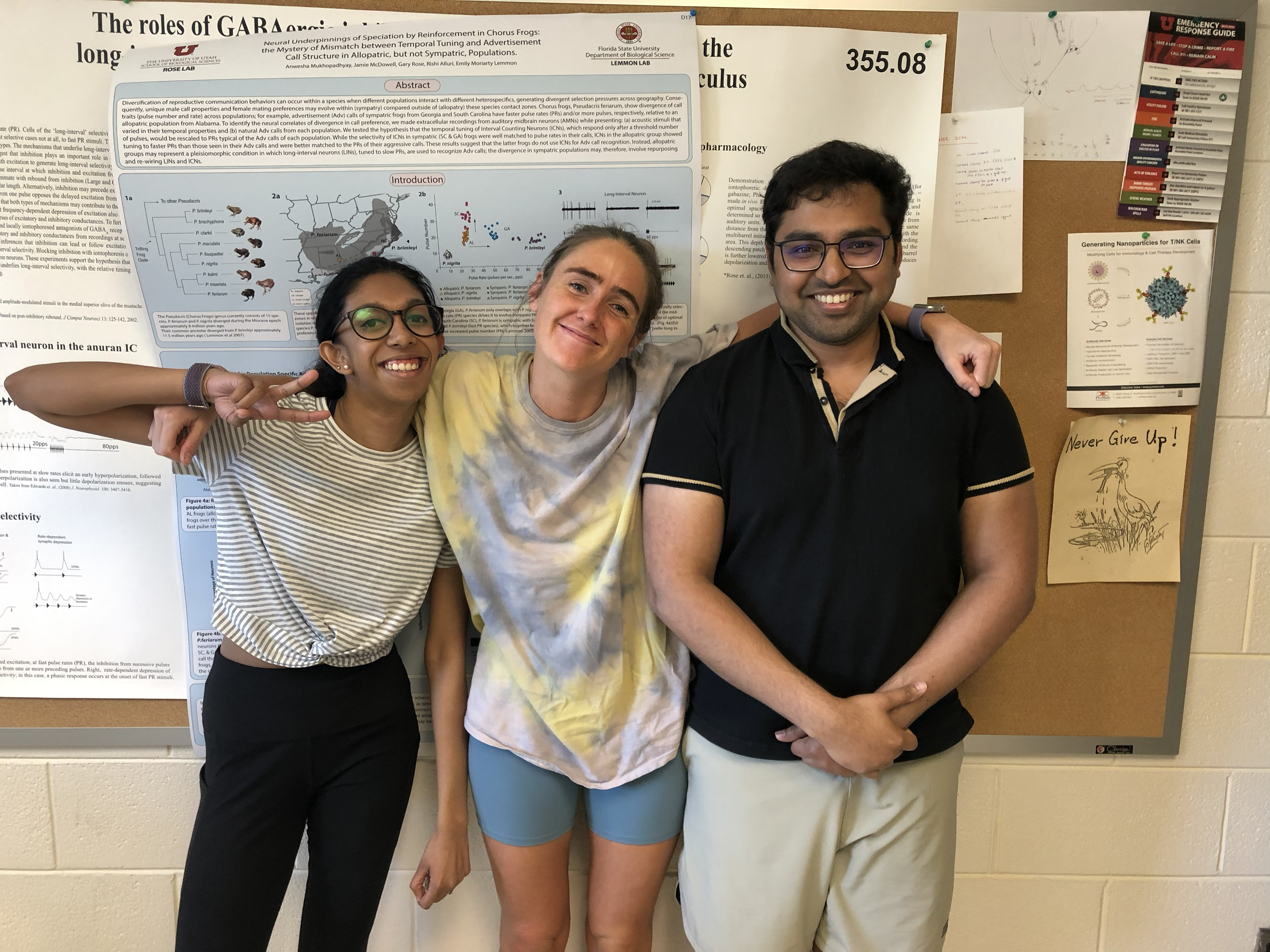 Anwesha Mukhopadhyay, Jaime McDowell, and Rishi Alluri with their research poster