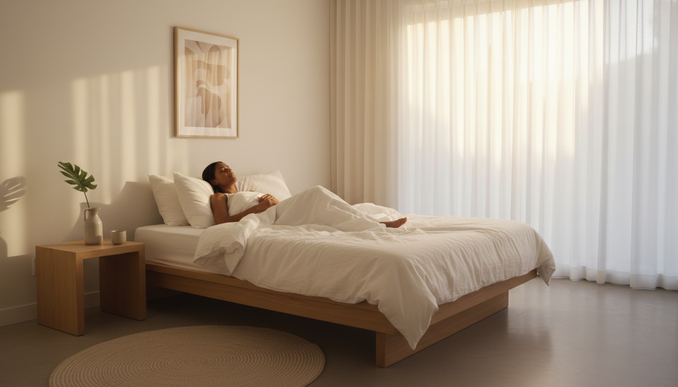 Restful morning in a sun-drenched bedroom