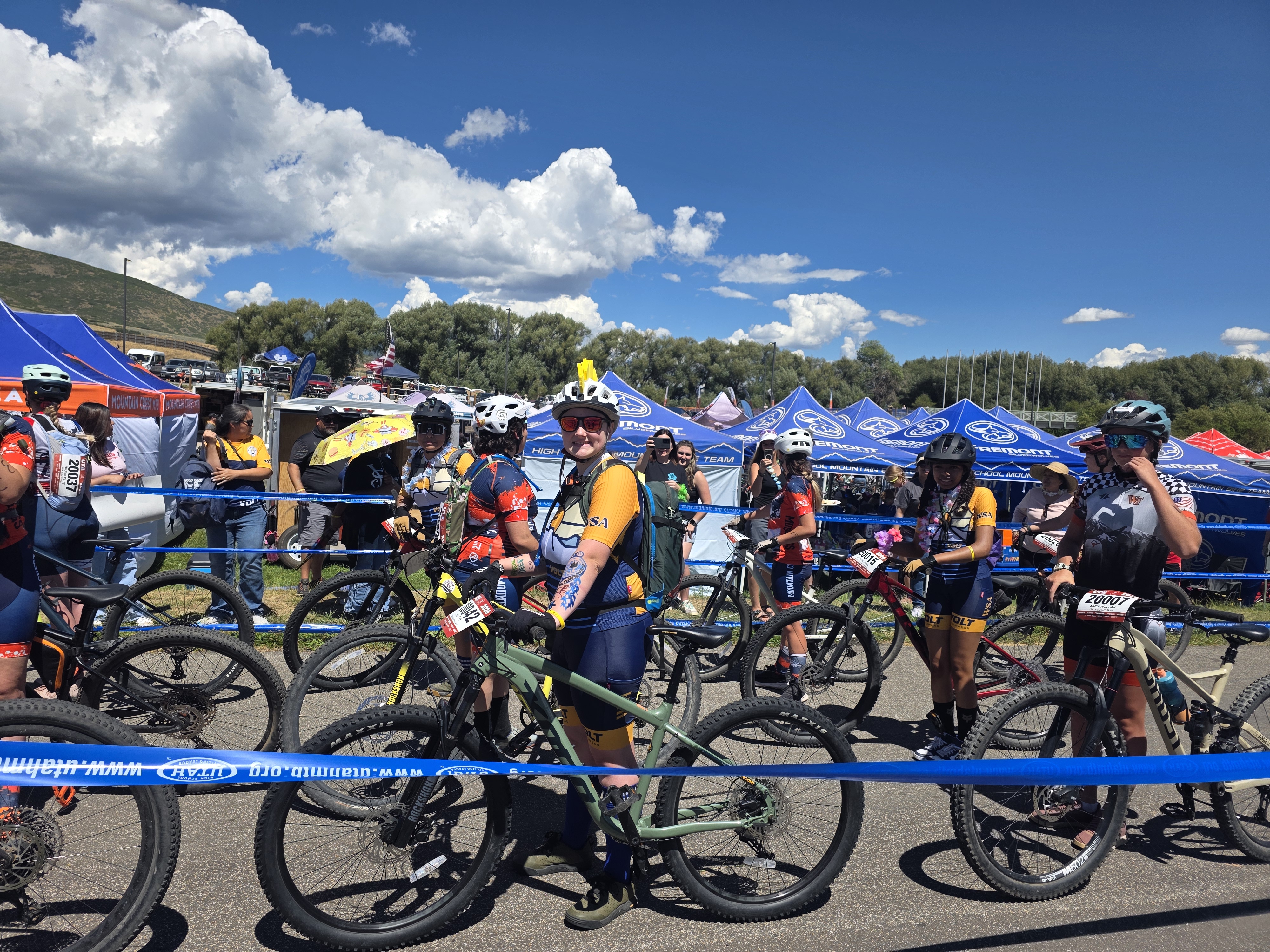 Rider at the race start with Utah MTB barrier tape