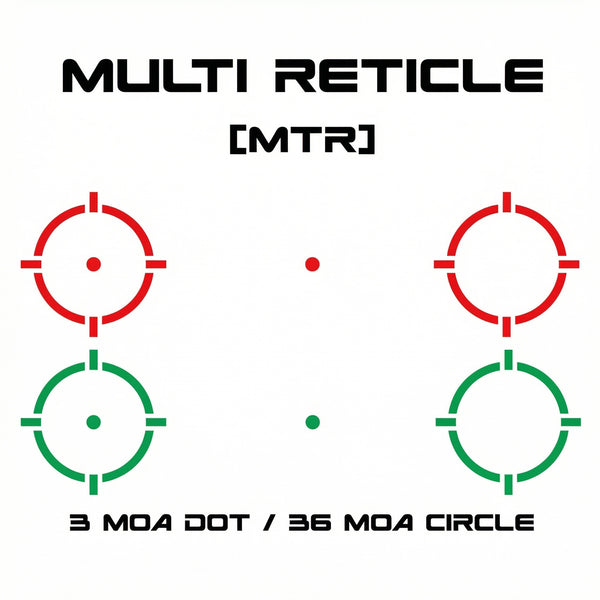 SRD-E reticle options — 3 MOA dot and 3 MOA dot + 36 MOA circle