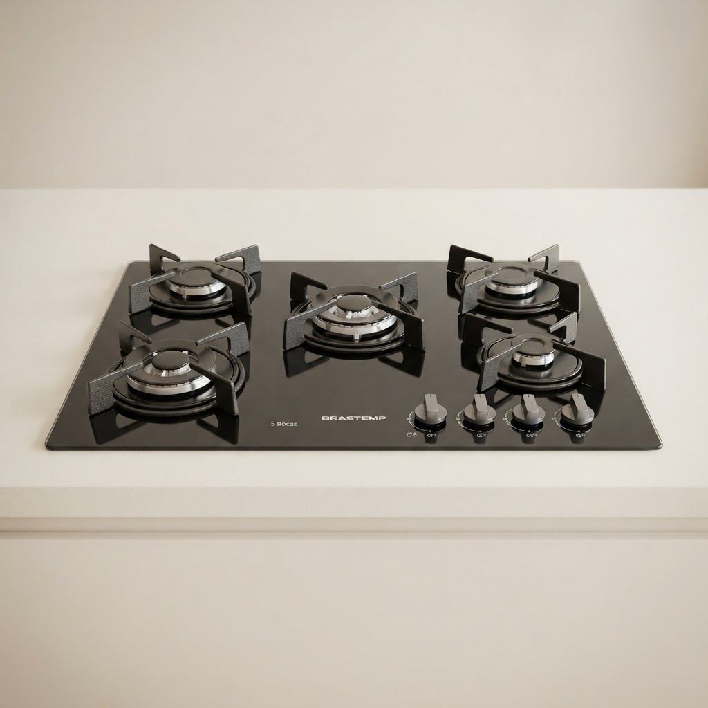 Cooktop 5 Bocas a Gás GLP Brastemp Mesa de Vidro BDD75BE