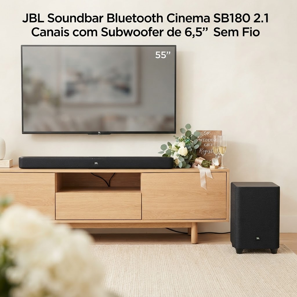 JBL Soundbar Bluetooth Cinema SB180 2.1 Canais com Subwoofer de 6,5" Sem Fio