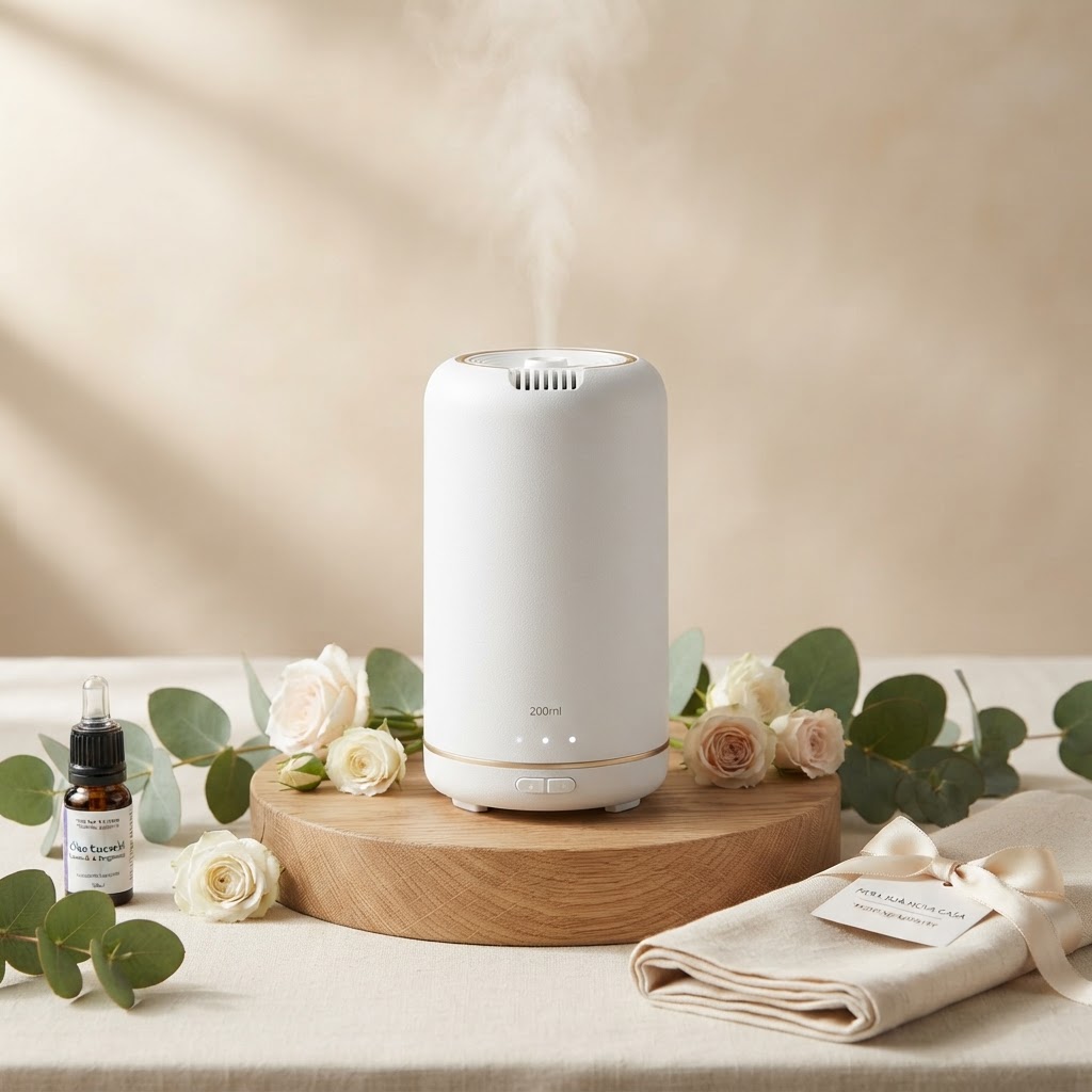 Máquina de Ar de Perfume Difusor de Óleo Essencial Inteligente 200ml Atomização 35dB Branco 110-220V