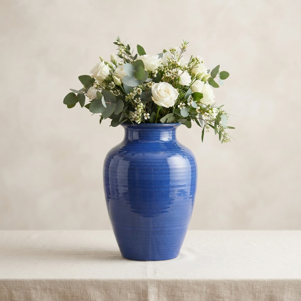 Vaso Decorativo de Cerâmica Encanto Grande Azul Royal Enfeite de Mesa