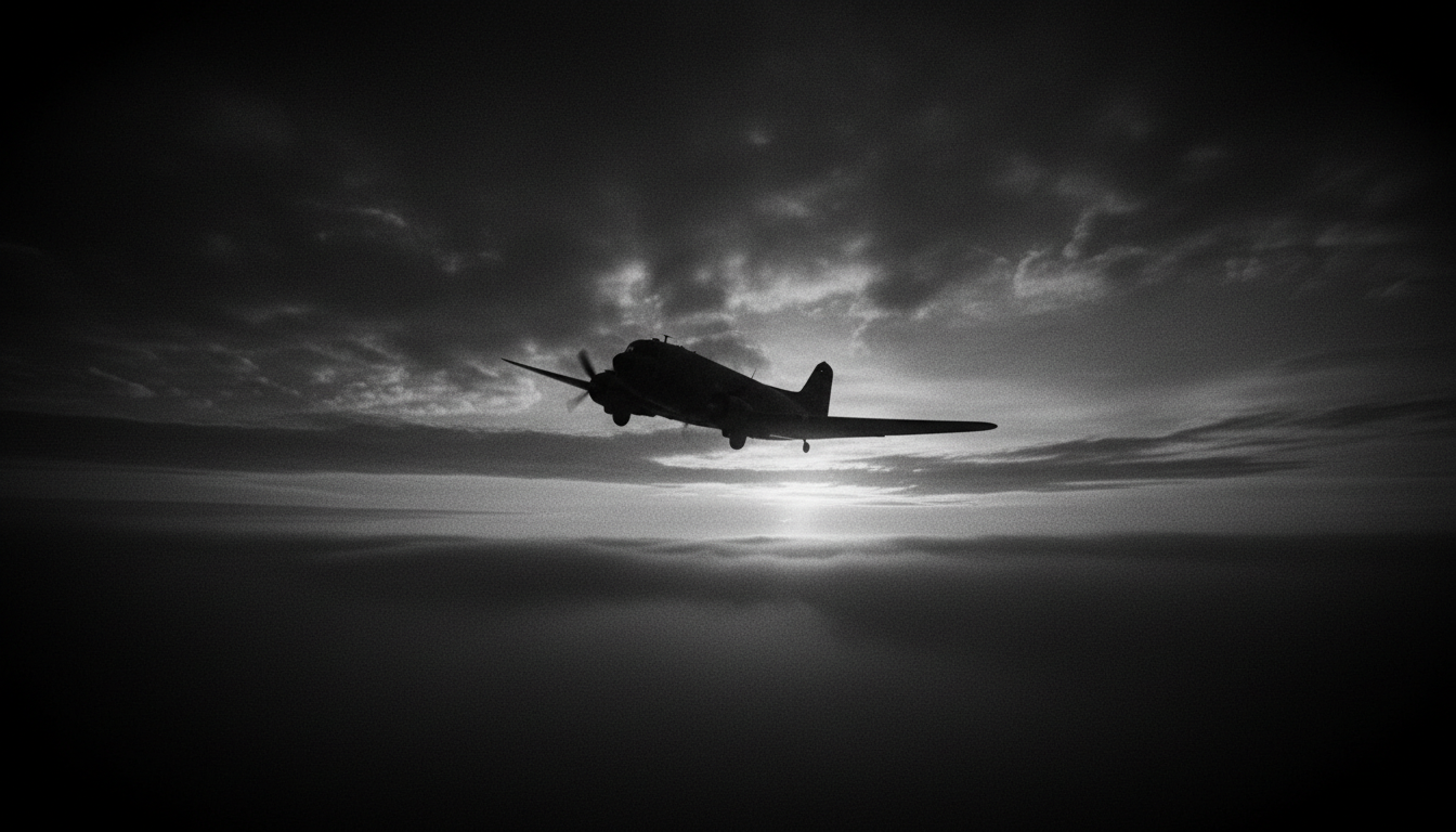 C-47 transport plane through fog