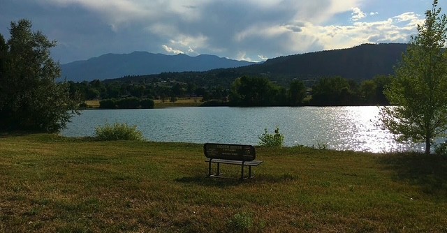 Elmer's memorial bench by the lake