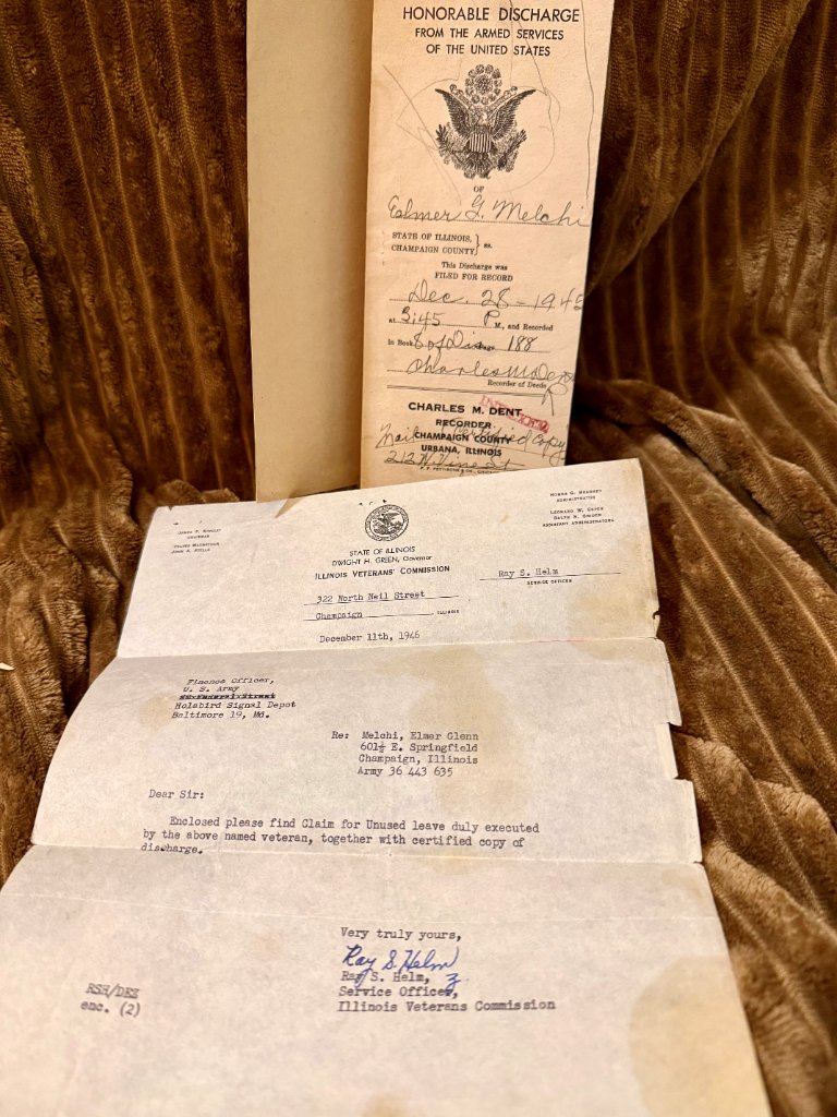 Elmer G. Melchi's Honorable Discharge from the Armed Services