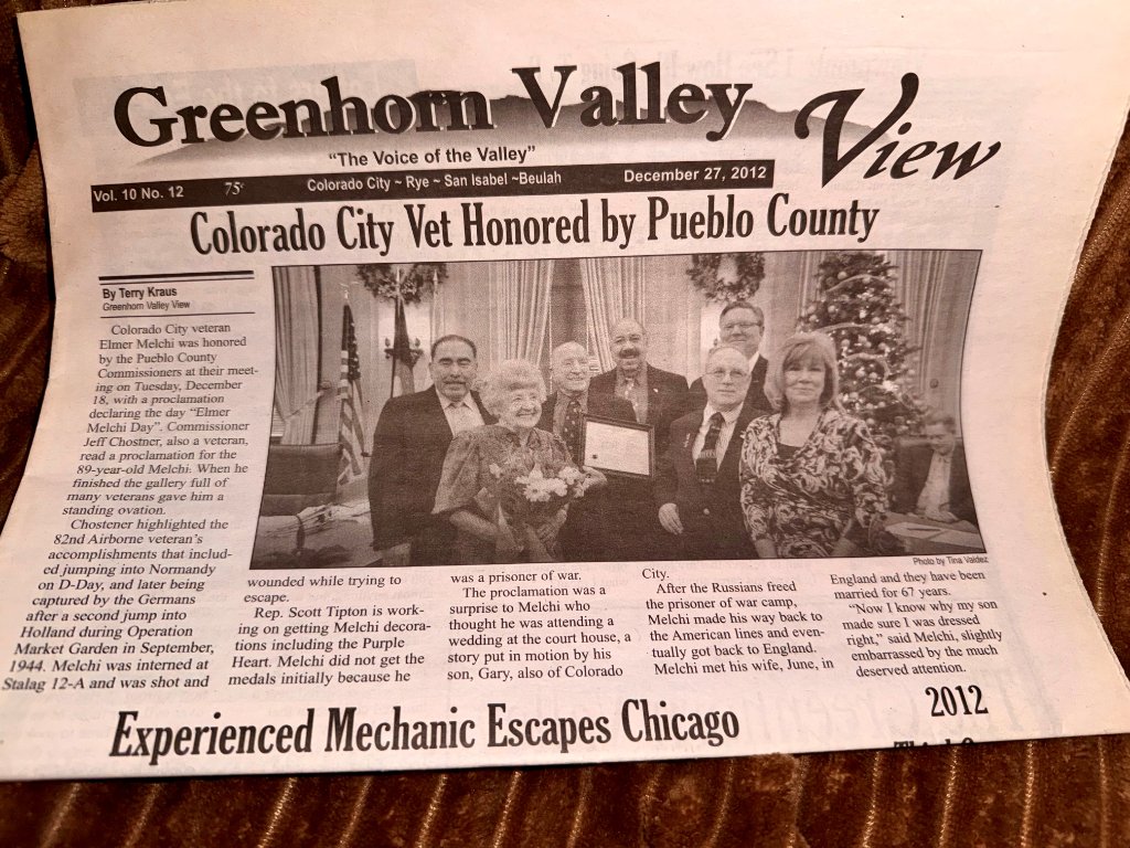 Greenhorn Valley View newspaper — Elmer Melchi Day proclamation