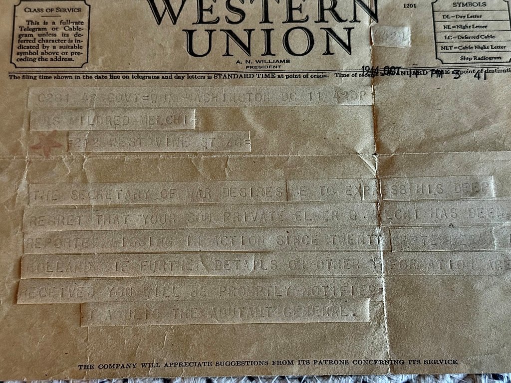 Enhanced Western Union telegram — Missing in Action notice