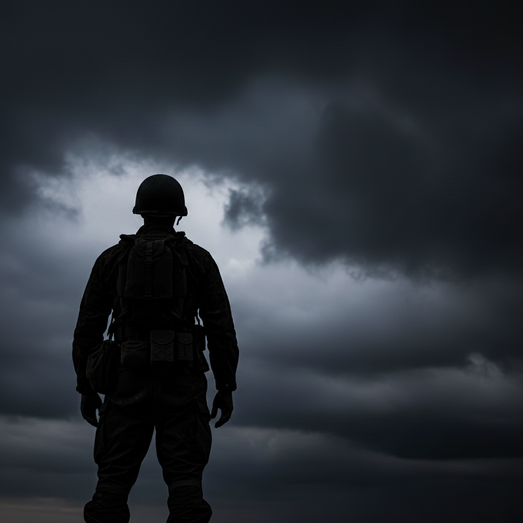 Paratrooper silhouette against dramatic sky
