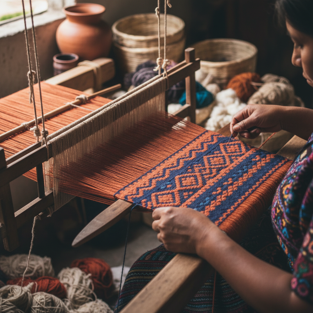 Artisan weaving on a backstrap loom in Oaxaca