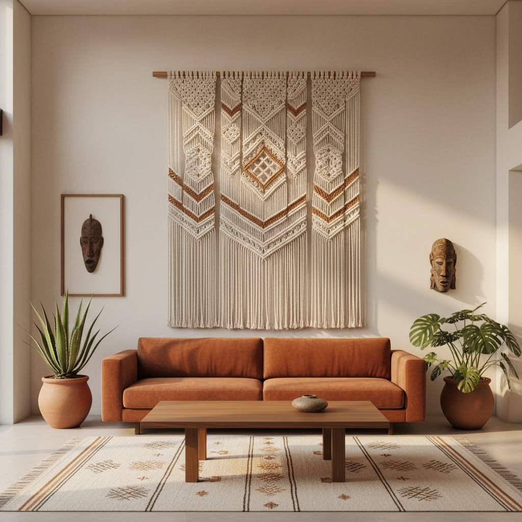 Curated interior with custom parota furniture and Oaxacan textiles