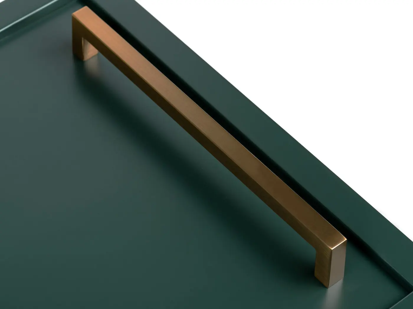 Rose Gold square pull on a deep green front