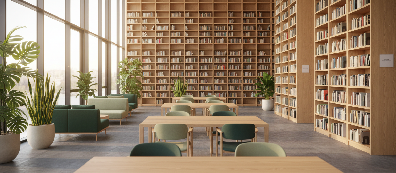 Perpustakaan modern dengan pencahayaan alami