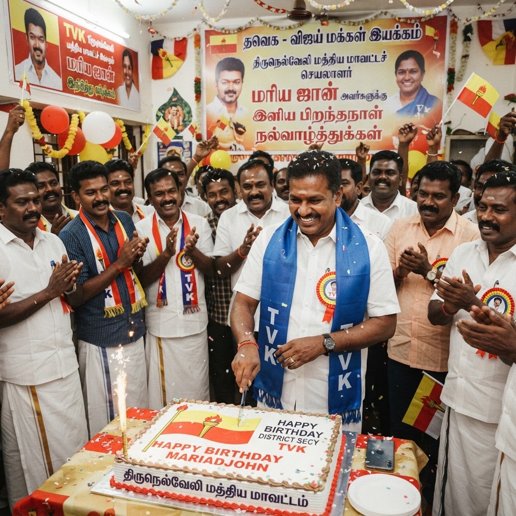 தமிழக வெற்றிக் கழகம் திருநெல்வேலி மத்திய மாவட்டச் செயலாளர் பிறந்தநாள் விழா கொண்டாட்டம்