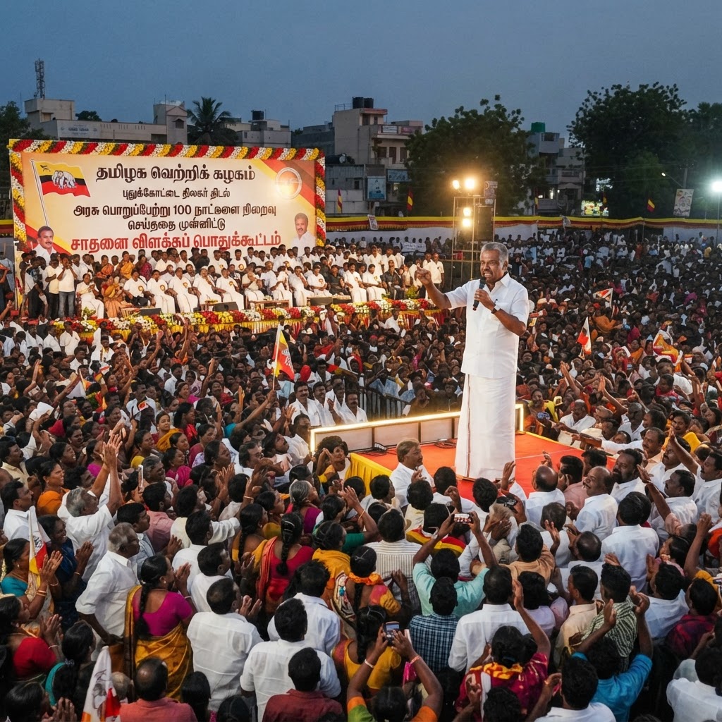 புதுக்கோட்டையில் தவெக அரசு 100 நாள் சாதனை விளக்கப் பொதுக்கூட்டம்