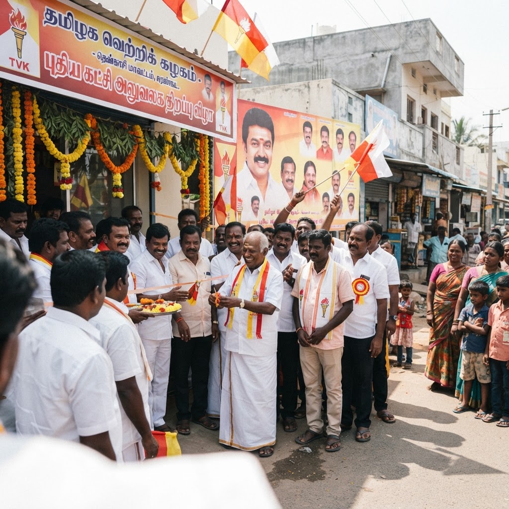 தென்காசி மாவட்டம் சுரண்டையில் தமிழக வெற்றிக் கழகத்தின் கட்சி அலுவலகம் திறப்பு
