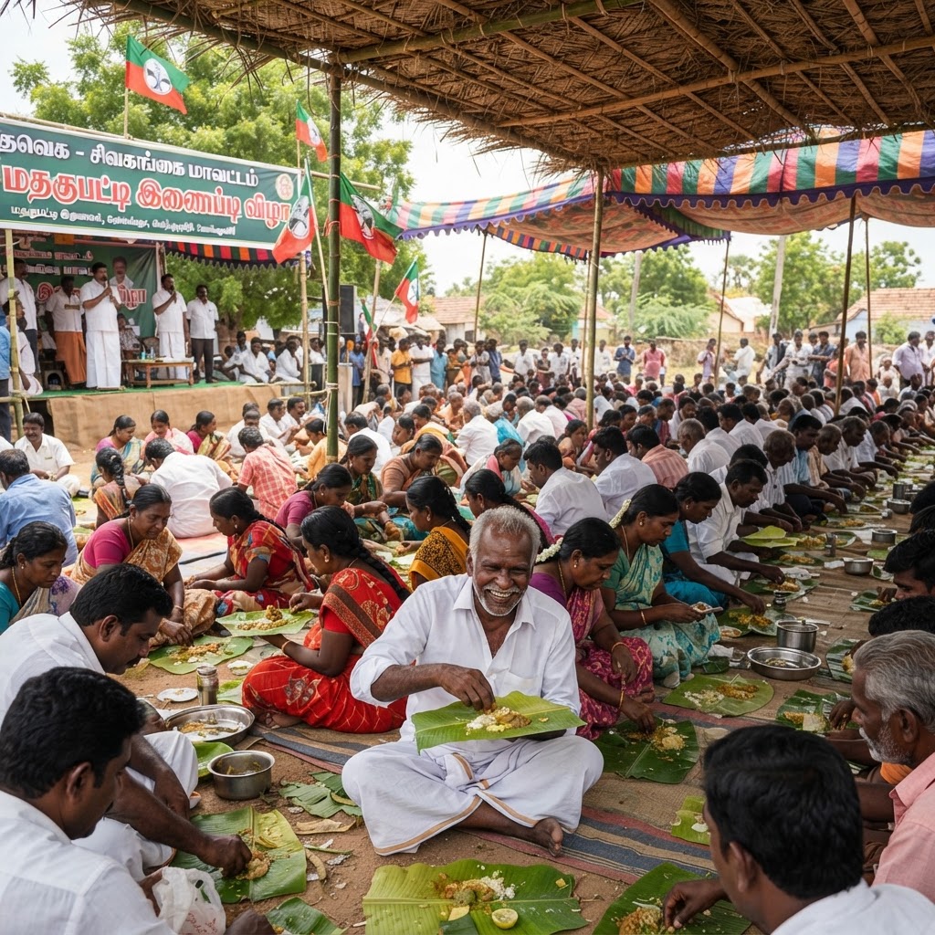 சிவகங்கை அருகே தவெக இணைப்பு விழாவில் அசைவ விருந்து: மக்கள் மத்தியில் அமோக வரவேற்பு!