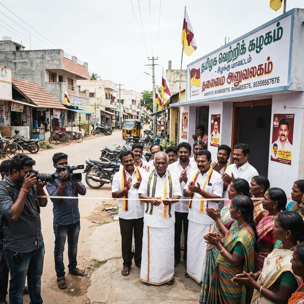 சிவகங்கை கிழக்கு மாவட்ட தமிழக வெற்றிக் கழகம் அலுவலகம் மற்றும் தொடர்பு விவரங்கள்