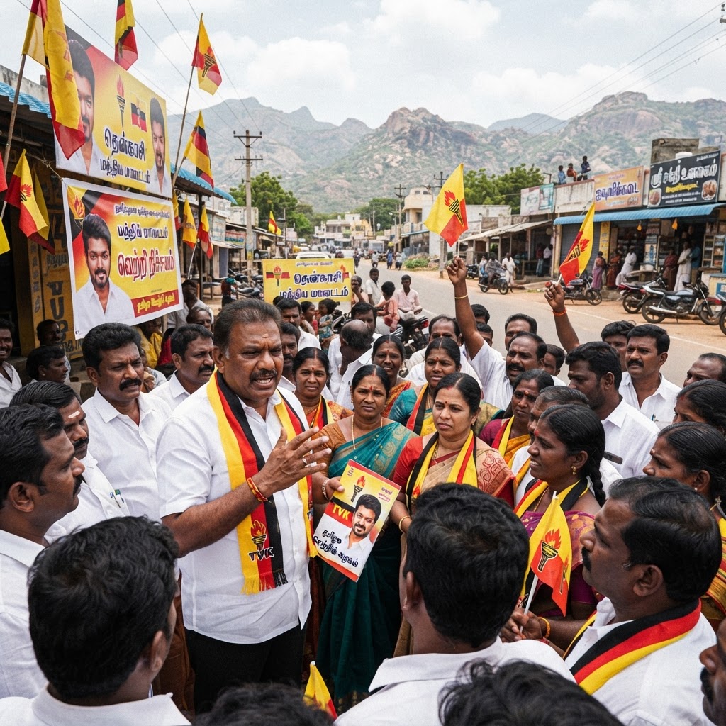 தென்காசி மத்திய மாவட்ட செயலாளரும், தமிழக வெற்றிக் கழகம் (TVK) கட்சியைச் சேர்ந்த நிர்வாகிகளும் பங்கேற்பு