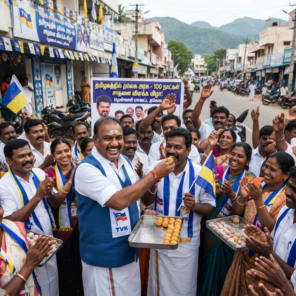 தென்காசி: தவெக அரசின் 100 நாள் சாதனை - கட்சியினர் உற்சாகக் கொண்டாட்டம்