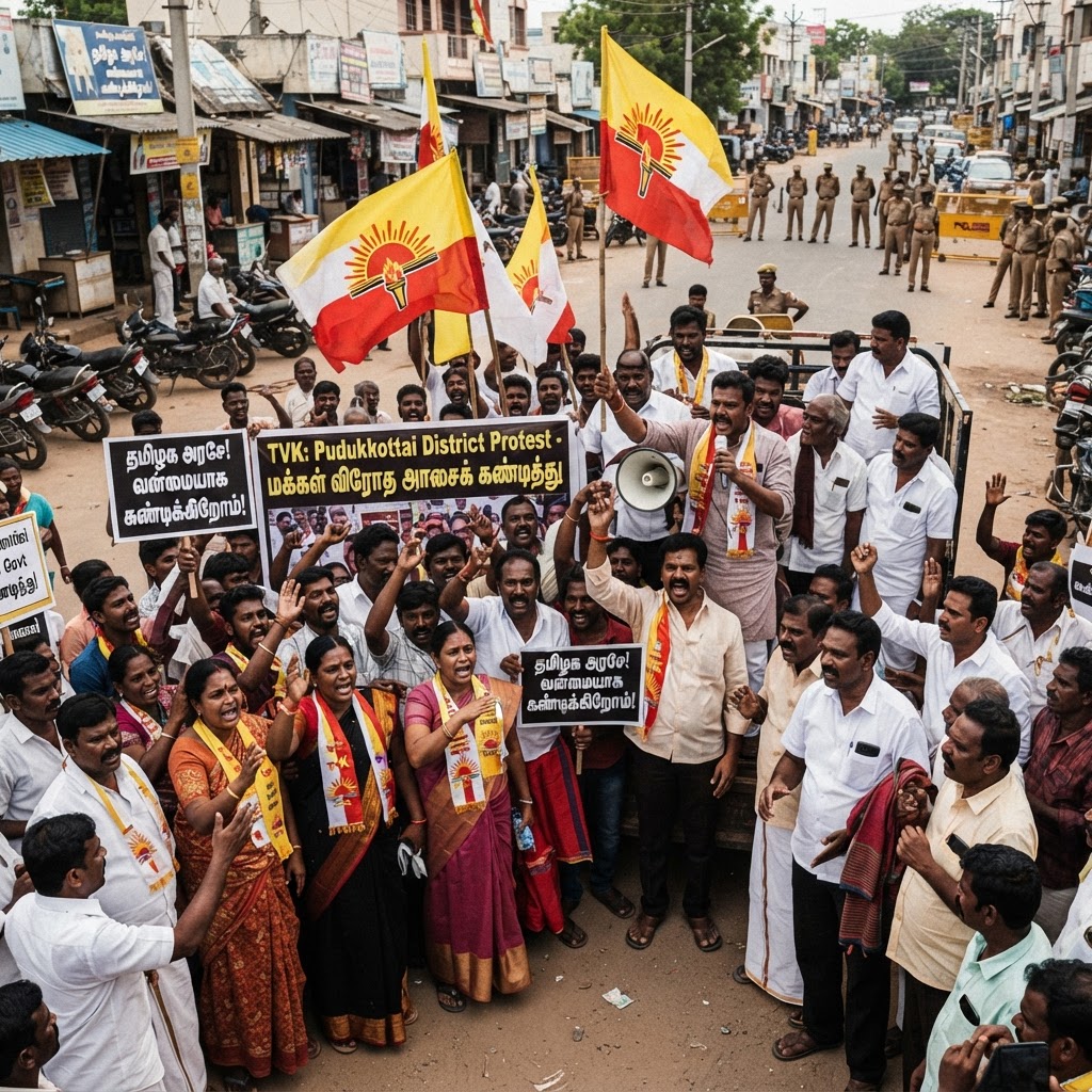 புதுக்கோட்டையில் தவெக அரசை கண்டித்து போராட்டம்