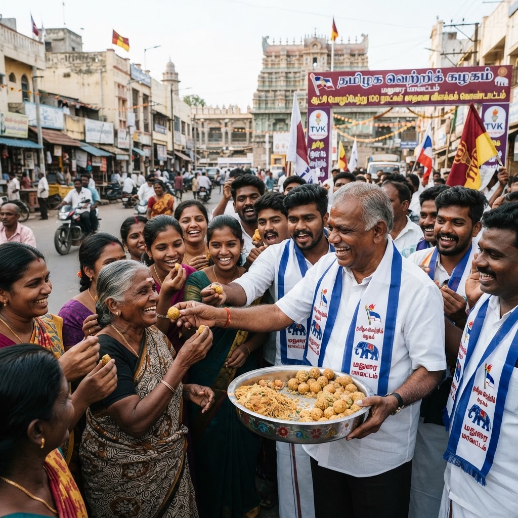 மதுரையில் தவெக அரசின் 100-வது நாள் கொண்டாட்டம்