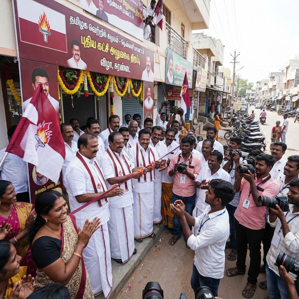 தென்காசி மாவட்டம் சுரண்டையில் தமிழக வெற்றிக் கழகத்தின் கட்சி அலுவலகம் திறப்பு