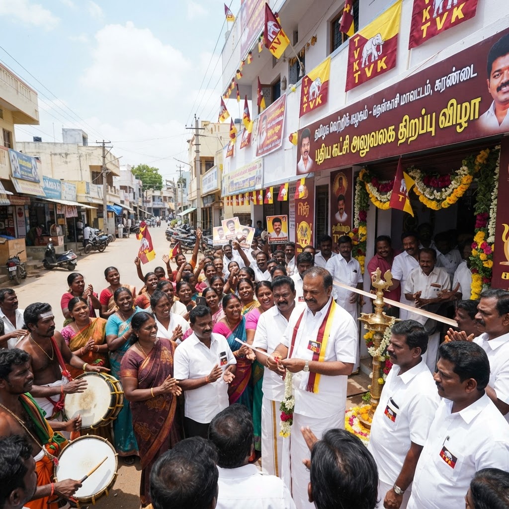 தென்காசி மாவட்டம் சுரண்டையில் தமிழக வெற்றிக் கழகத்தின் கட்சி அலுவலகம் திறப்பு